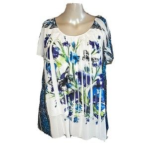 CATO Woman 1X 18/20W Tunic  Top Blouse Layered Flutter Sleeve Floral Multicolor